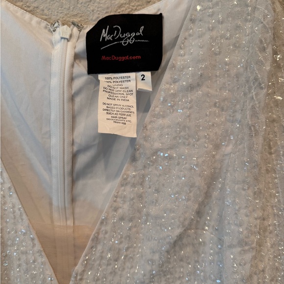 NWT $498 Mac Duggal Long Sleeve Sequin Chiffon Jumpsuit white bridal‎ beaded - Picture 7 of 8